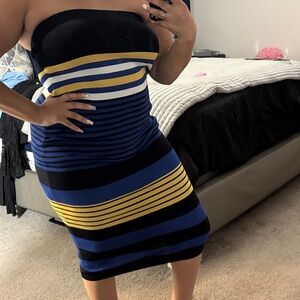 Fashion Nova Strapless Dress - Black, Blue, Yellow